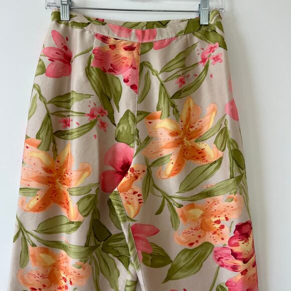 Vintage Tropical Hawaiian Floral Silk Cropped Trouser Pants Womens 6 Pink Orange - Picture 16 of 16